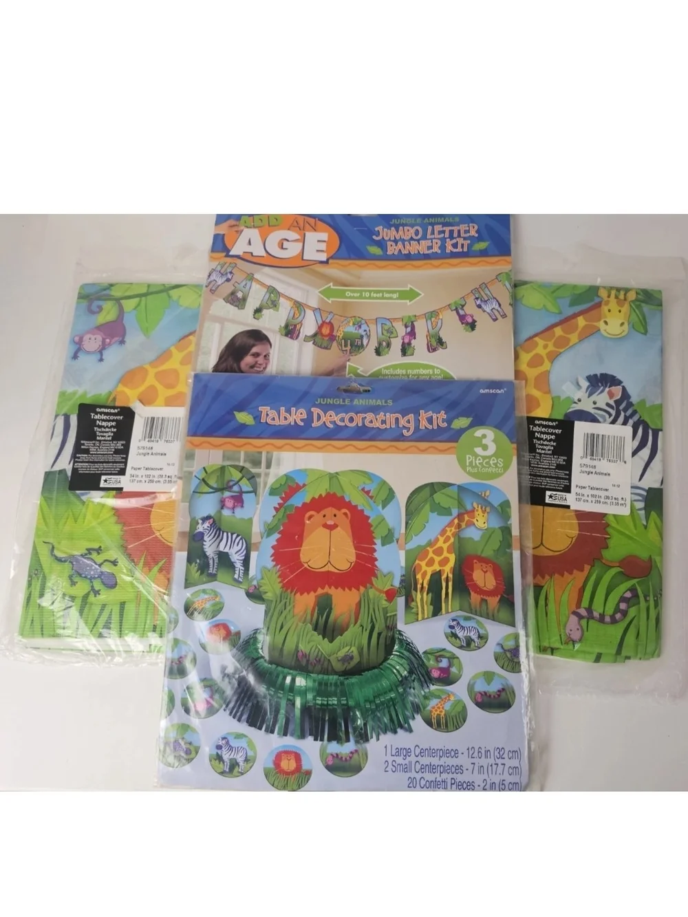 Amscan Jungle Animal Jumbo Letter Banner Age Tablecloth Centerpiece Party Lot